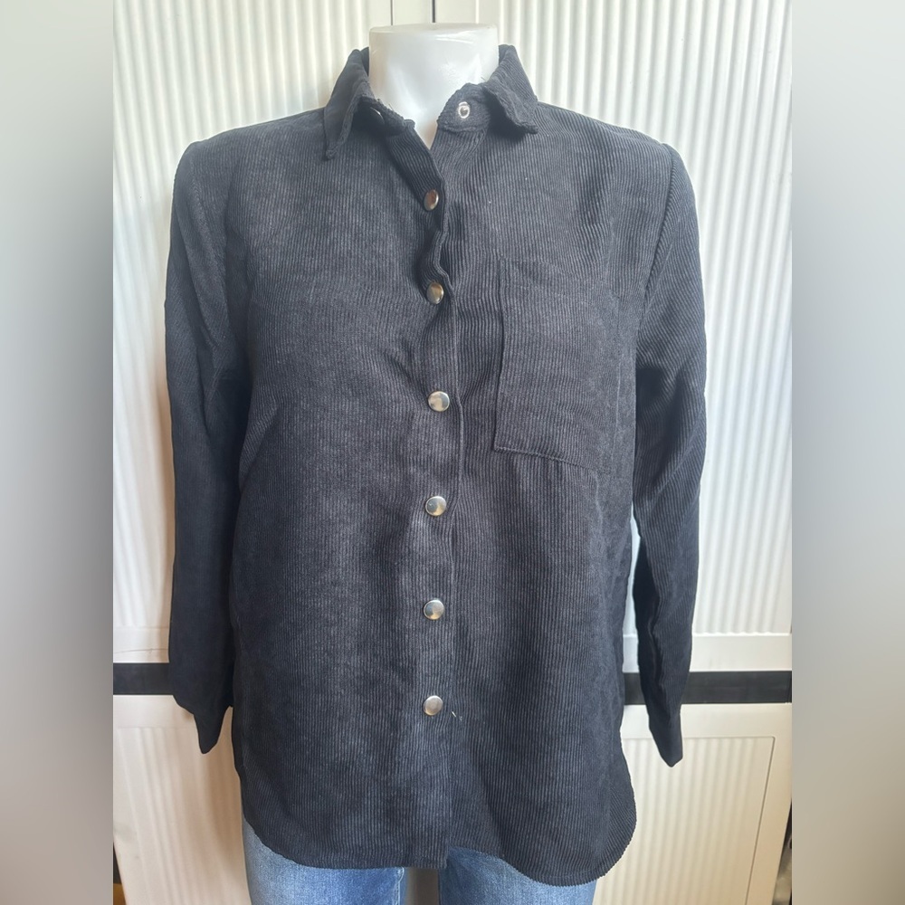 Women's Black Button Down Corduroy Shirt